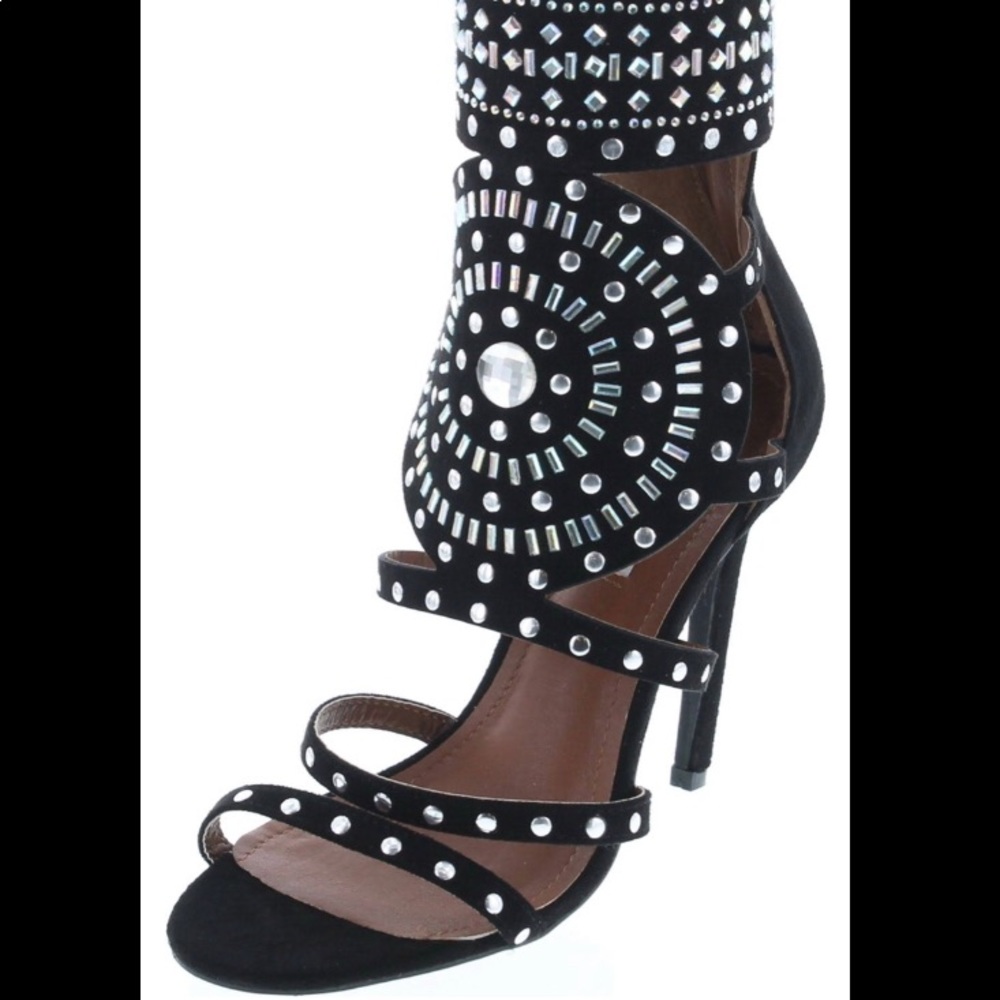 Black studded high heel sandals